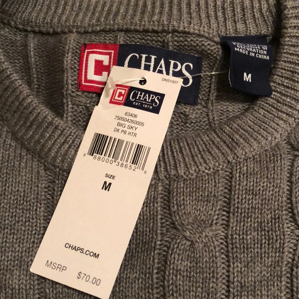 Chaps Men's Cable Crewneck Sweater in Taupe - Picture 4 of 4